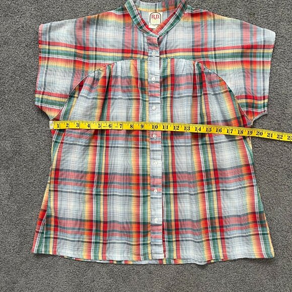 R.D. #2 Vintage | Rockabilly Western 70s Cowgirl Shirt Red Plaid, Cap Sleeve, Sm - Picture 6 of 7